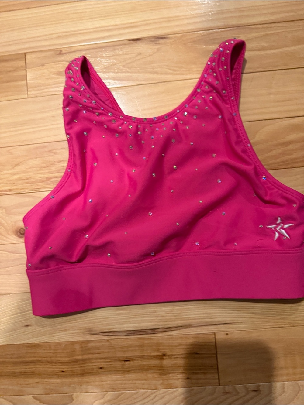 Women's Hot Pink Swim Crop Top with Rhinestone Detail